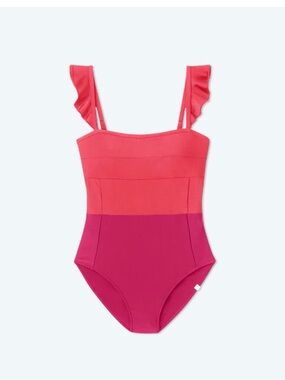 summersalt Colorblock Ruffle Strap One-Piece Swimsuit - Pink/Magenta NWT